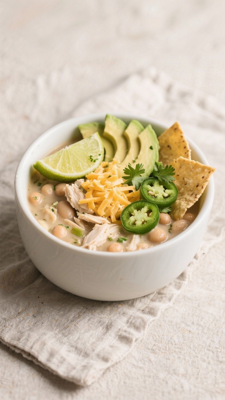 Final plated dish, restaurant-quality presentation: A deep white ceramic bowl of Instant Pot white c