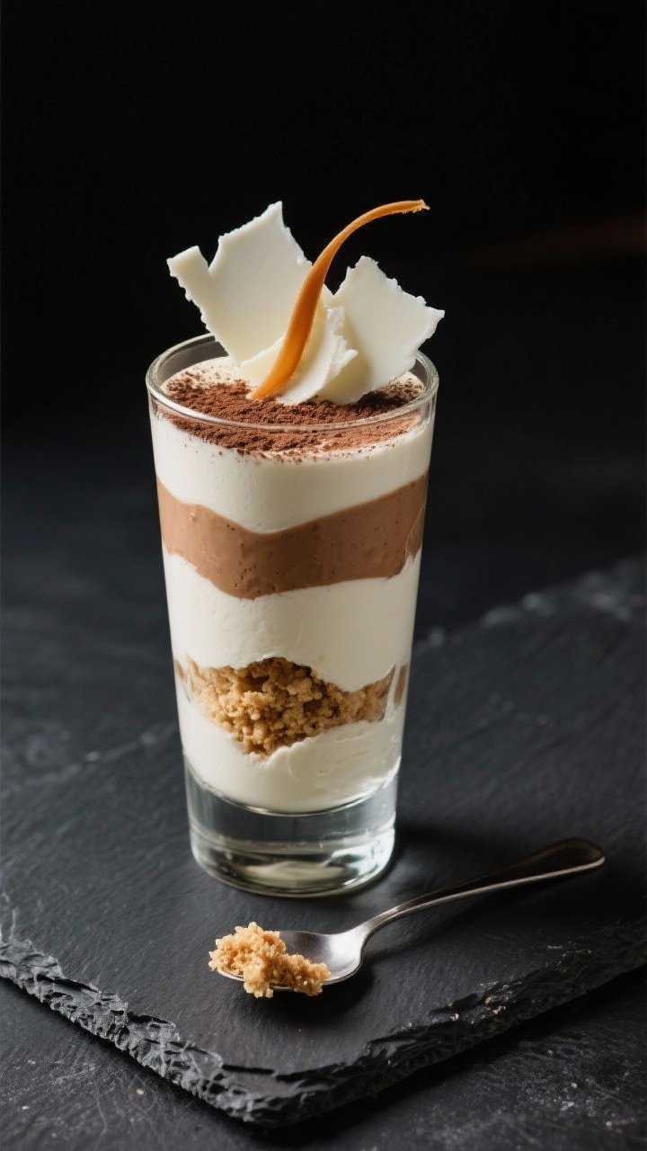 Final plated glamour shot: A single tall parfait glass for maximum drama, styled for entertaining. I