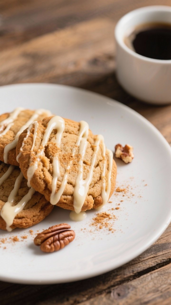Final plated presentation: Beautifully plated Keto Pumpkin Spice Cookies drizzled with a glossy crea