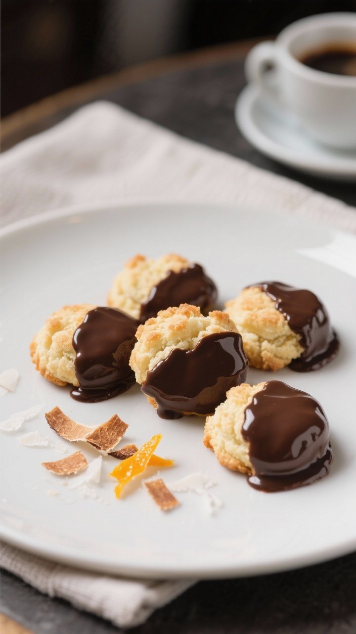 Final plated presentation: Restaurant-quality plate of keto coconut macaroons with a glossy sugar-fr