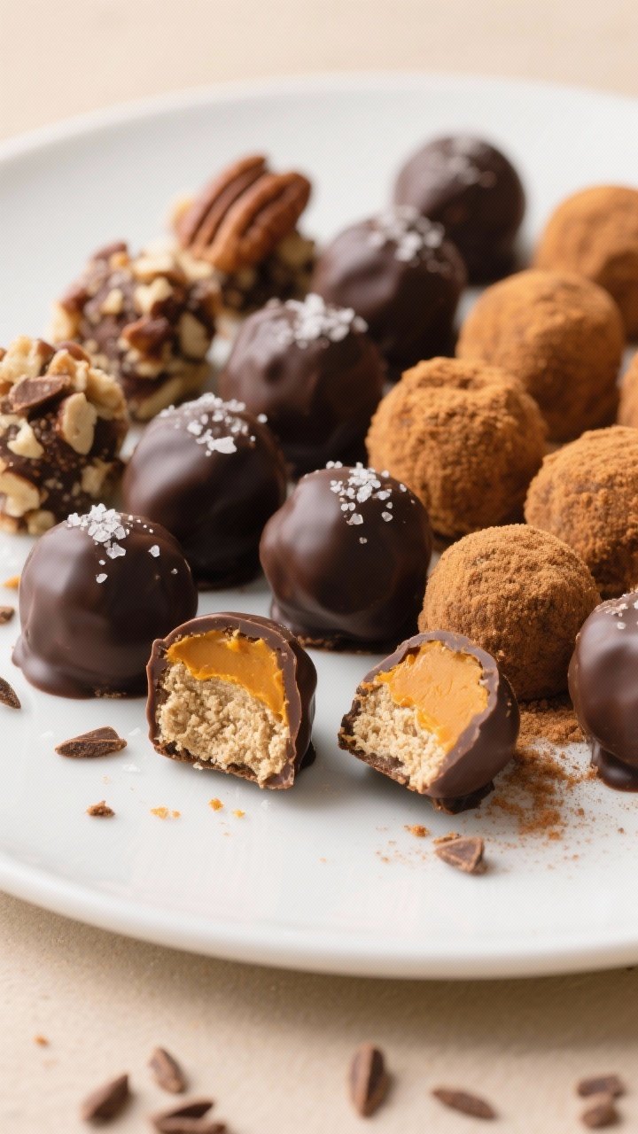 Final presentation: Restaurant-quality platter of finished Keto Pumpkin Truffles arranged in stagger