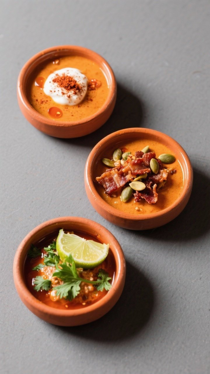 Overhead “tasty top view” variation plate-up: Top-down shot of a trio of bowls showing customiza