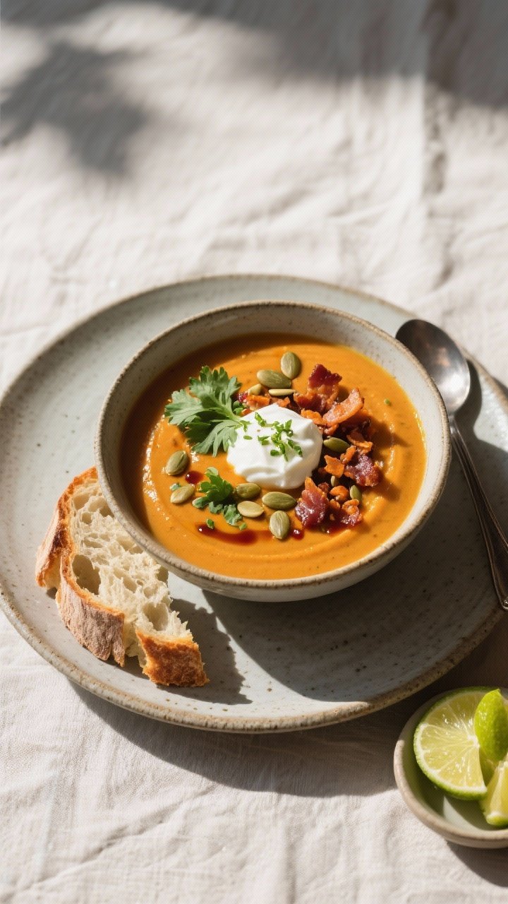 Tasty top view – Final plated bowl with garnishes and sides: Overhead shot of a beautifully styled
