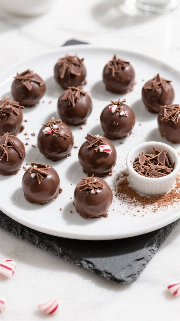 Tasty top view: Overhead shot of a neatly arranged platter of finished keto chocolate peppermint fat