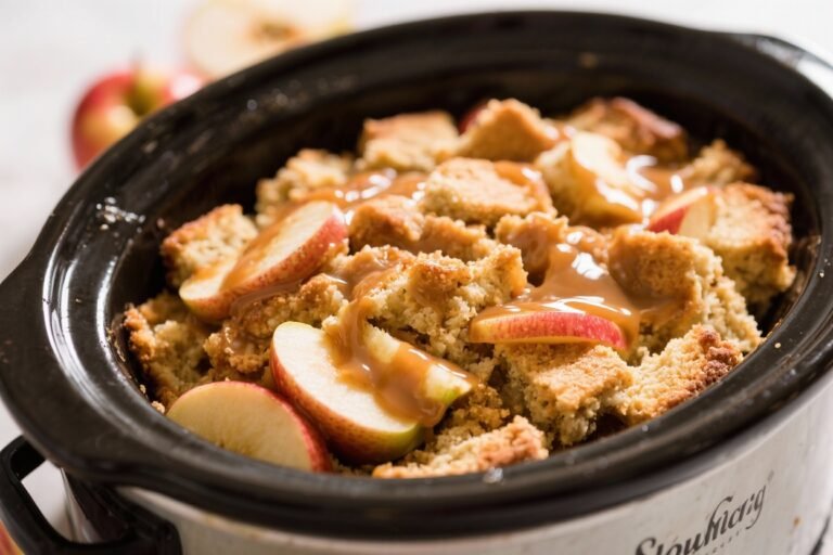 Slow Cooker Caramel Apple Dump Cake – Cozy, Low-Effort Comfort Dessert