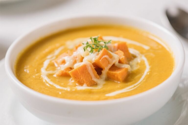 Cheesy Sweet Potato Soup – Cozy, Creamy, and Comforting