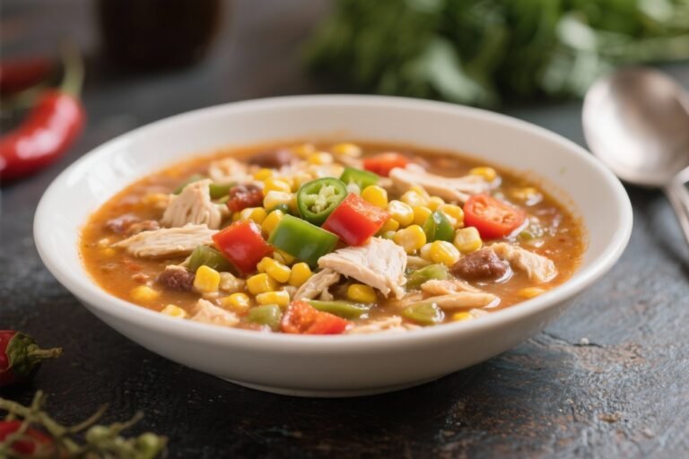 Low-Calorie White Chicken Chili With Corn and Peppers – Light, Cozy, and Flavor-Packed