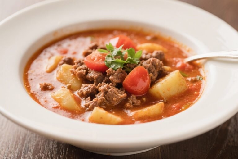 Tomato-Based Hamburger Potato Soup – Hearty, Comforting, and Weeknight-Friendly