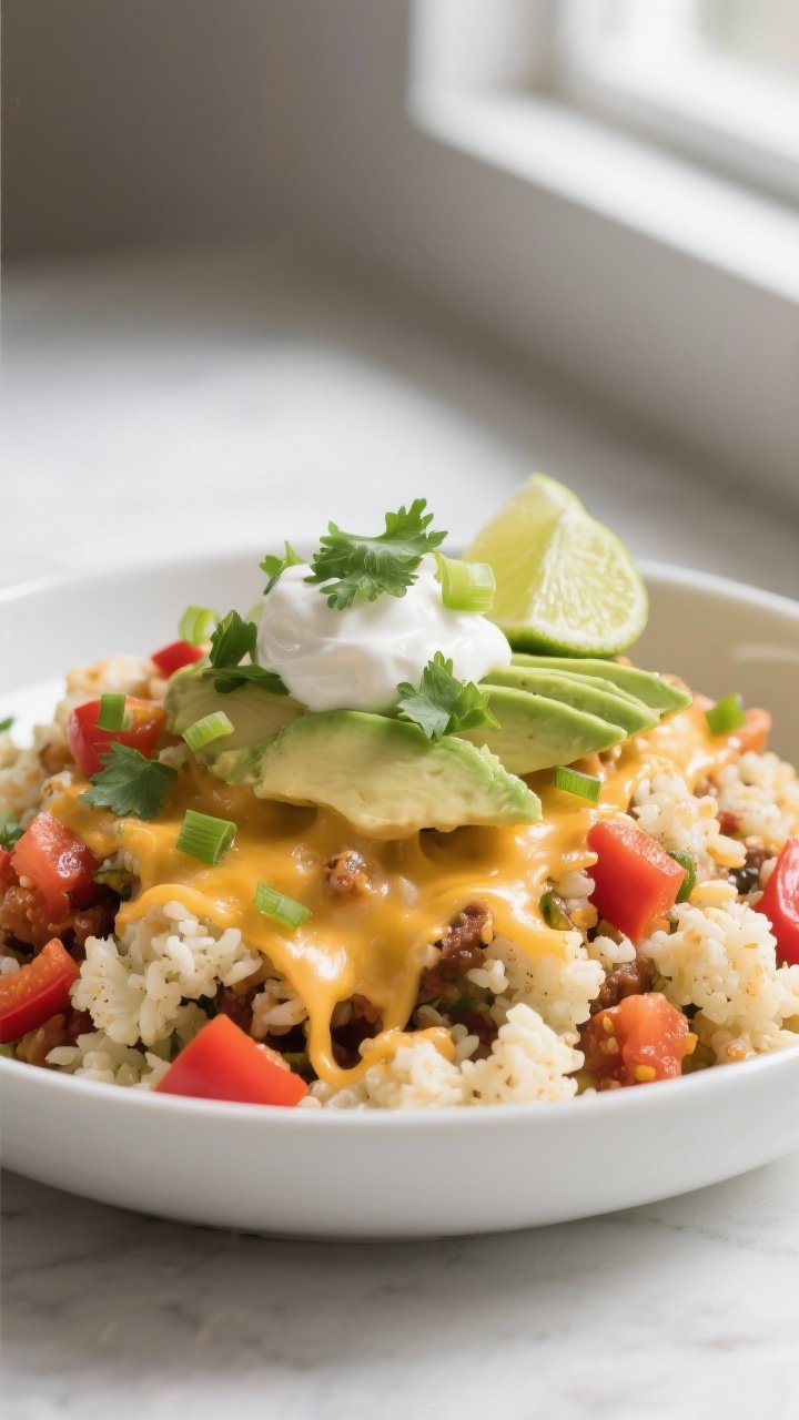 Final plated dish beauty: Restaurant-quality plating of a generous scoop of the Low-Carb Taco Skille
