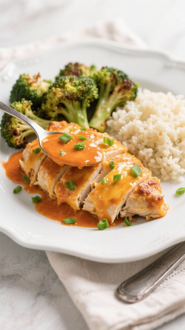 Final plated dish: Restaurant-style presentation of a sliced portion of Buffalo Ranch Keto Chicken B