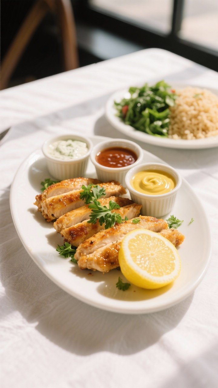 Final plated dish shot: Restaurant-quality presentation of air fryer chicken tenderloins arranged on