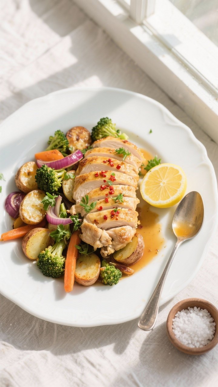 Final plated top view — restaurant-style presentation: Overhead shot of the finished Lemon Garlic 