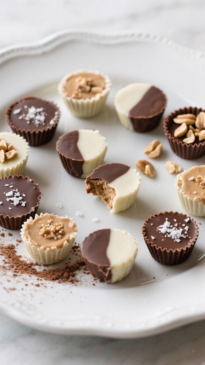 Final presentation top view: Restaurant-quality arrangement of assorted keto peanut butter cups (min