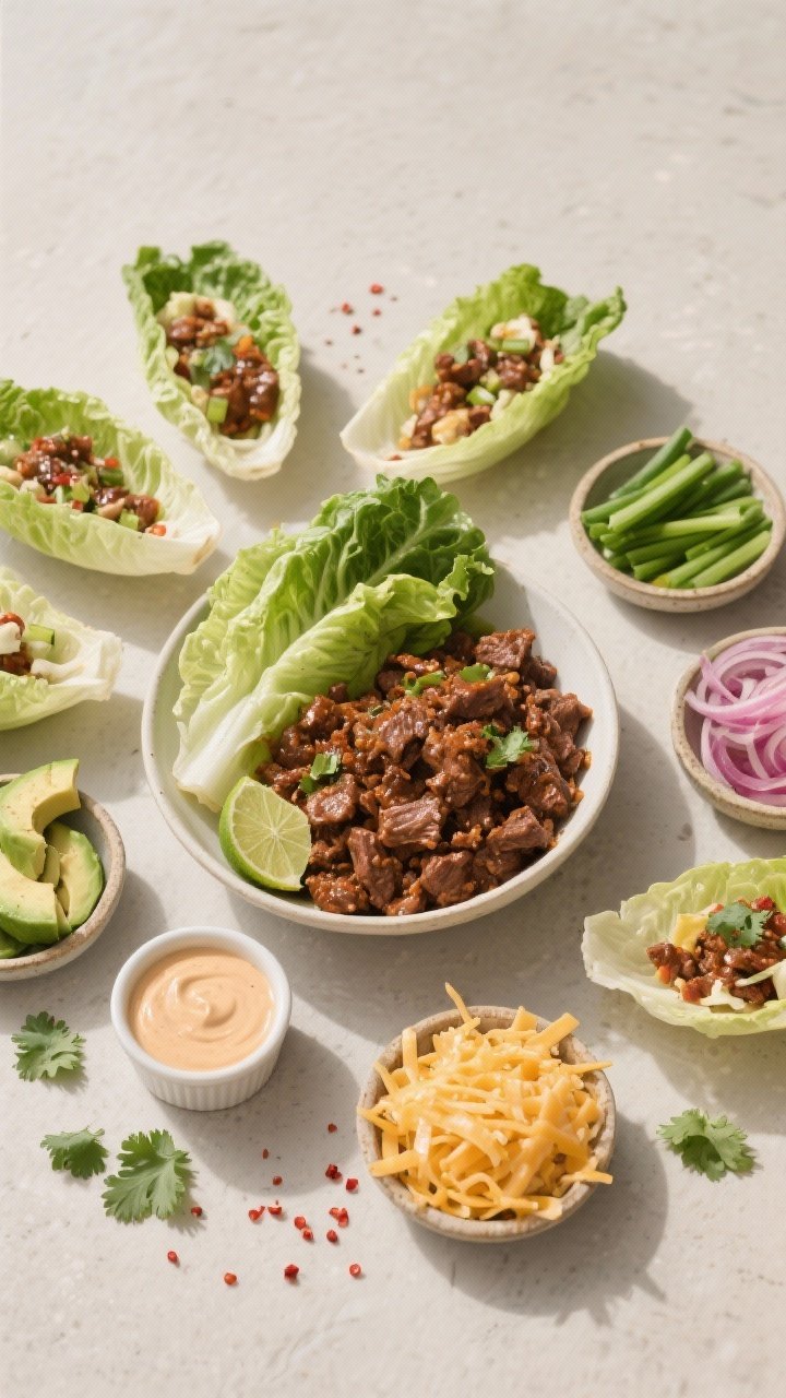 Overhead, tasty top view: family-style setup showing an array of components ready to assemble—an i