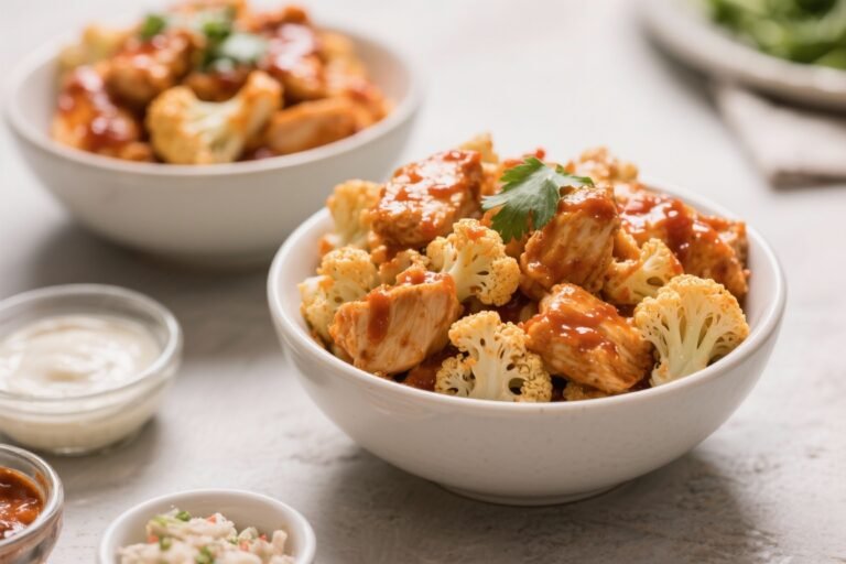 Buffalo Cauliflower and Chicken Bowls – Crunchy, Spicy, and Satisfying
