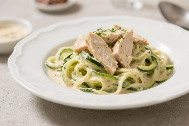 Zucchini Noodle Alfredo With Chicken – Creamy, Comforting, and Lighter