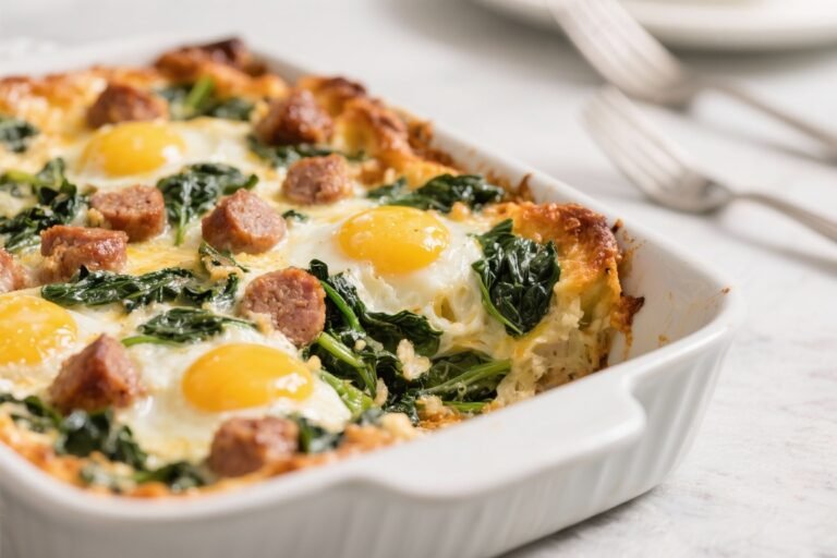 Sausage, Egg & Spinach Breakfast Casserole – Hearty, Simple, and Make-Ahead Friendly