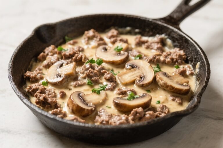 Creamy Mushroom and Ground Beef Skillet – A Comforting One-Pan Dinner