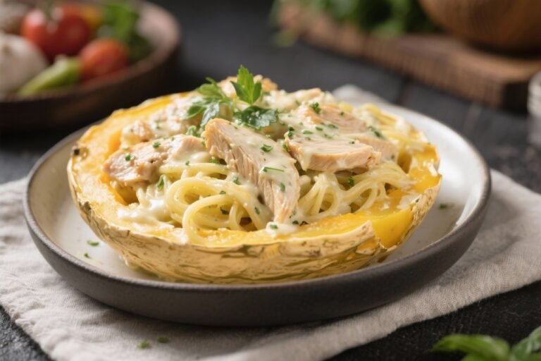 Keto Chicken Alfredo Spaghetti Squash – Creamy, Comforting, and Low-Carb