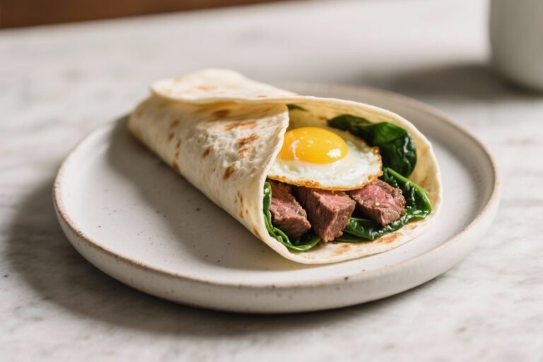 Steak, Egg & Spinach Breakfast Wrap – A Hearty, Protein-Packed Start