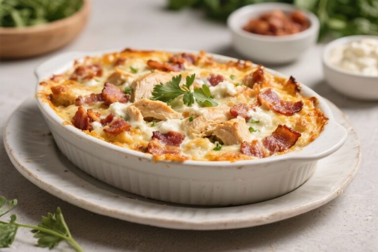 Keto Chicken Bacon Ranch Casserole – Creamy, Cheesy, and Low-Carb Comfort