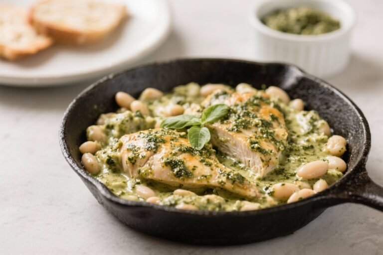 Creamy Pesto Chicken and White Bean Skillet – Fast, Comforting, and Flavor-Packed