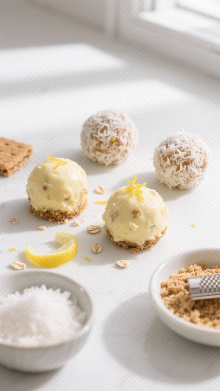 5 tablespoon balls, some already coated in finely crushed graham crackers and others in desiccated c