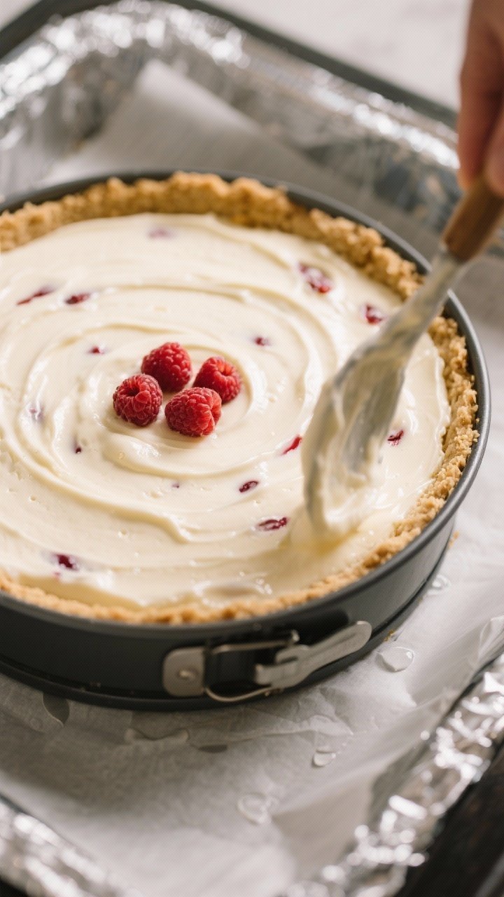 Close-up detail, cooking process: A 9-inch springform pan with a golden, par-baked almond flour crus