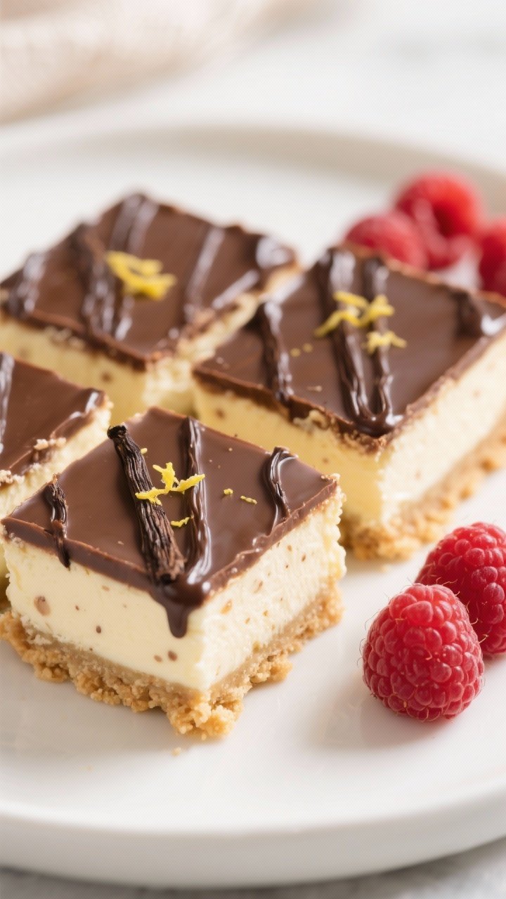 Close-up detail of sliced Keto Vanilla Cheesecake Bars on a matte white platter, sharp clean edges a
