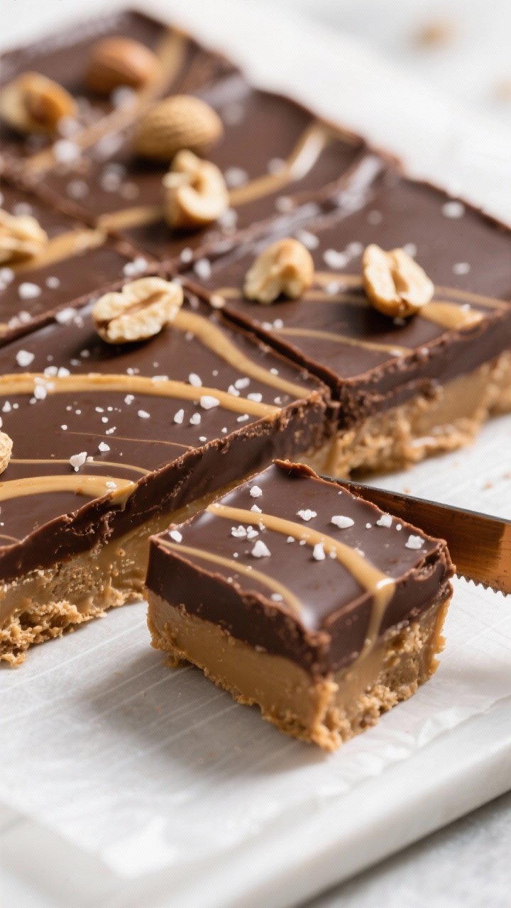 Close-up detail shot of sliced Keto Chocolate Peanut Butter Fudge on parchment, showing glossy choco