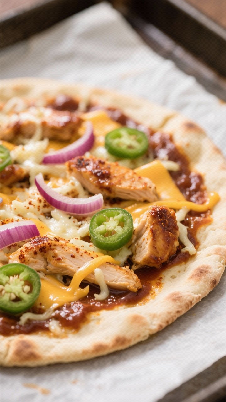 Close-up process shot of a single flatbread on a parchment-lined sheet right before baking: thin lay