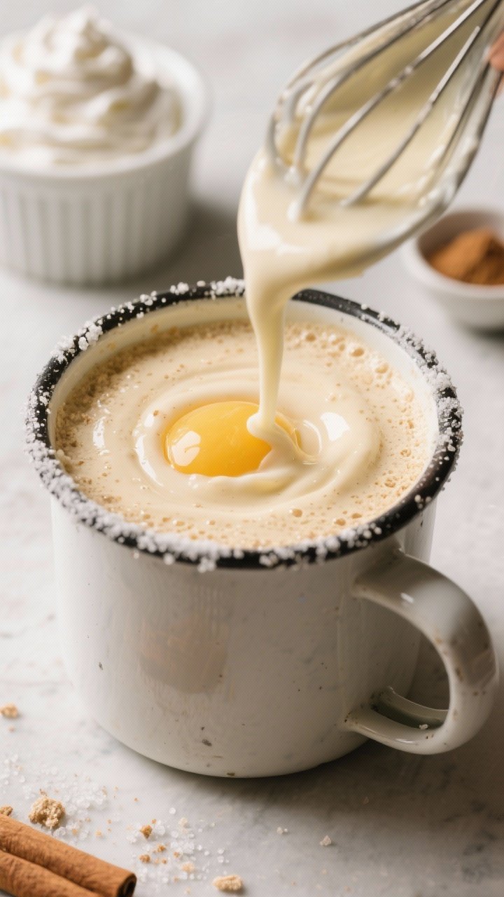 Close-up, three-quarter angle cooking process shot showing the thick-but-pourable batter just mixed