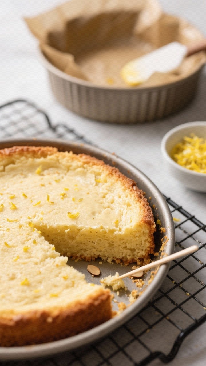 Cooking process, close-up detail: A tight, shallow-depth-of-field shot of the freshly baked Keto Lem