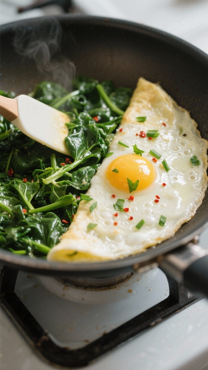 Cooking process close-up: Egg white omelette in a nonstick skillet over medium-low heat, edges gentl