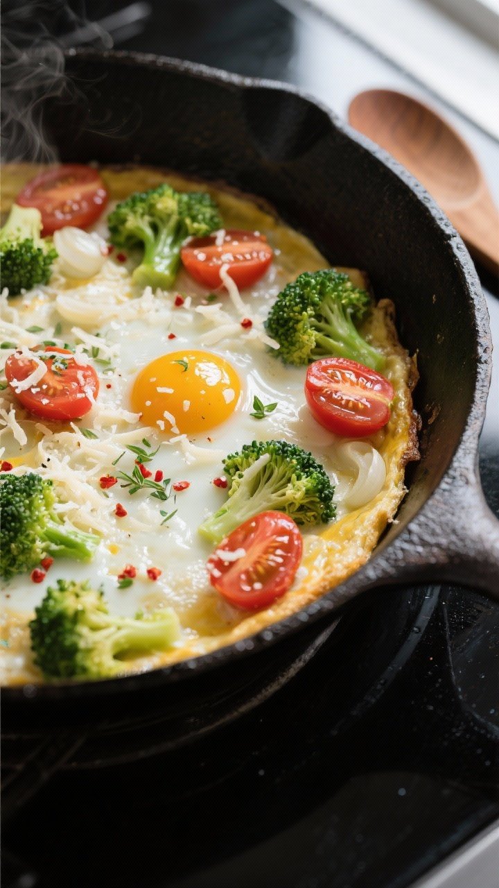Cooking process – Egg white frittata just set on the stovetop in a 10-inch cast-iron skillet: edge