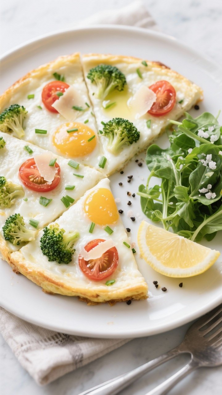 Final dish – Overhead top-down slice-and-serve presentation of the baked egg white frittata: neatl