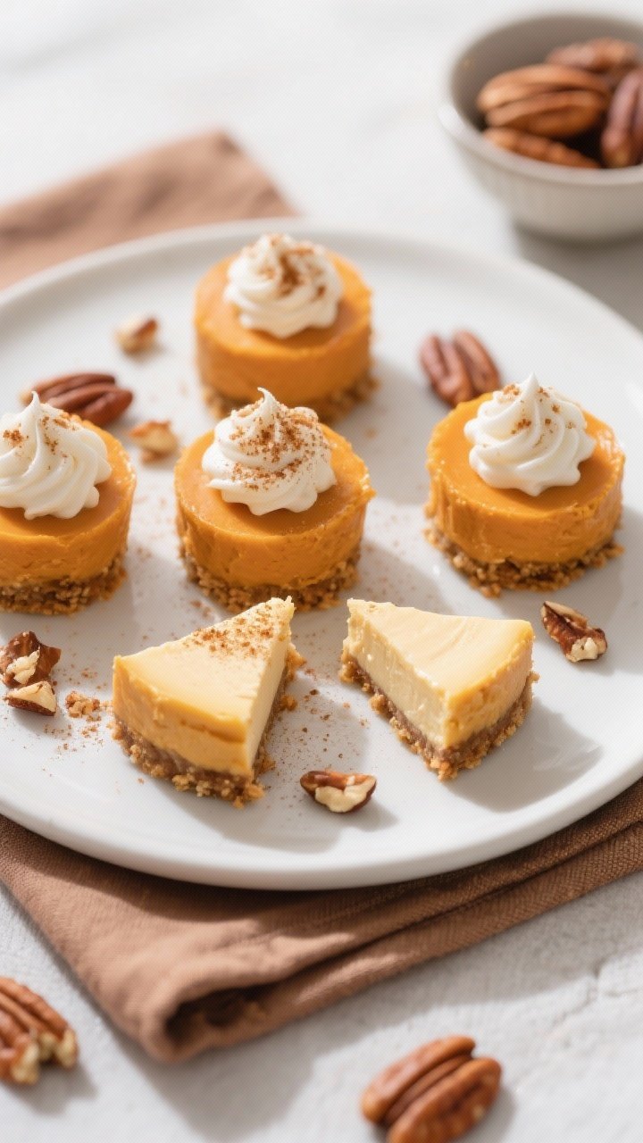Final dish, tasty top view: Overhead shot of chilled keto pumpkin spice cheesecake bites arranged on