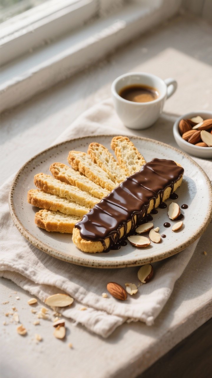 Tasty top-down final presentation: Overhead shot of a rustic ceramic plate arranged with neatly fann