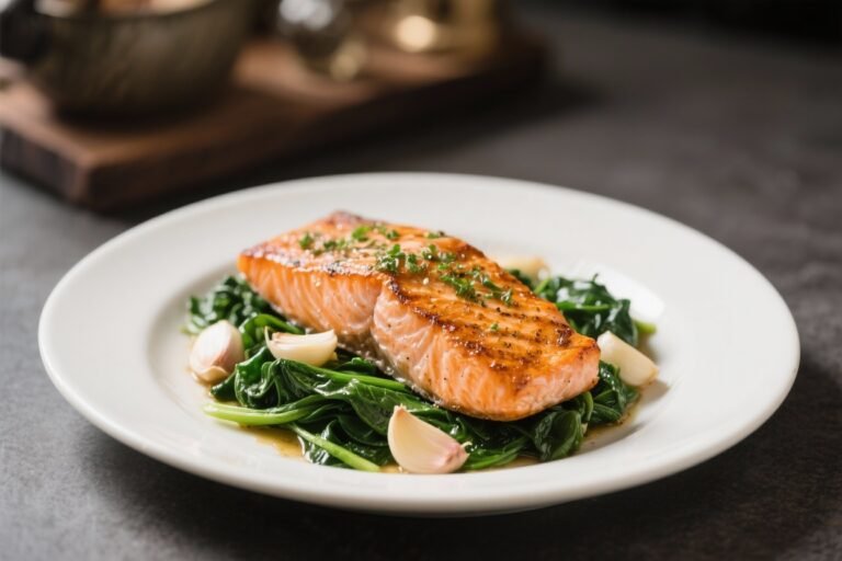 Roasted Salmon With Garlic Spinach – Simple, Fresh, and Satisfying
