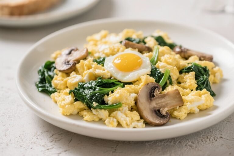 Spinach Mushroom Egg White Scramble – Light, Flavorful, and Ready in Minutes
