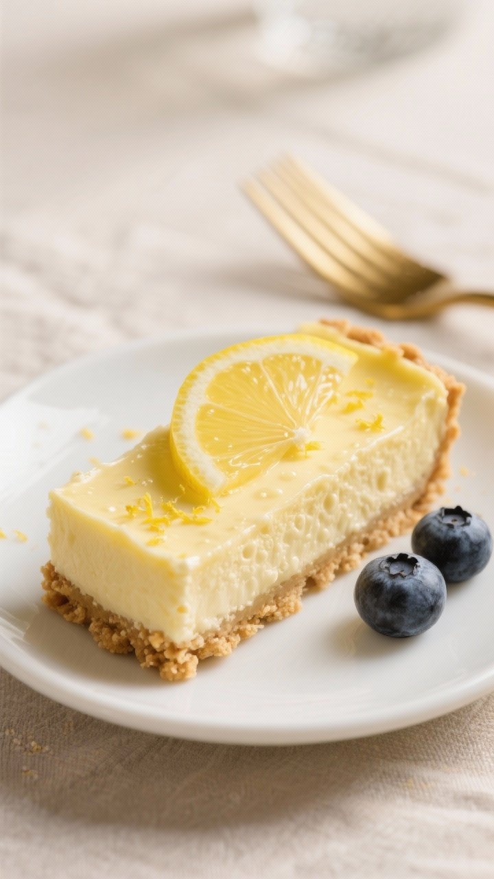 Close-up detail of a plated Keto Lemon Cream Pie Bar on a small white dessert plate: focus on the si