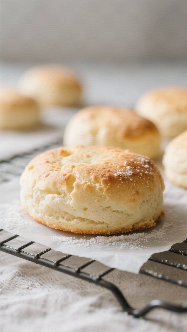 Close-up detail shot: A freshly baked keto cloud bread round, lightly golden and set, cooling on a w
