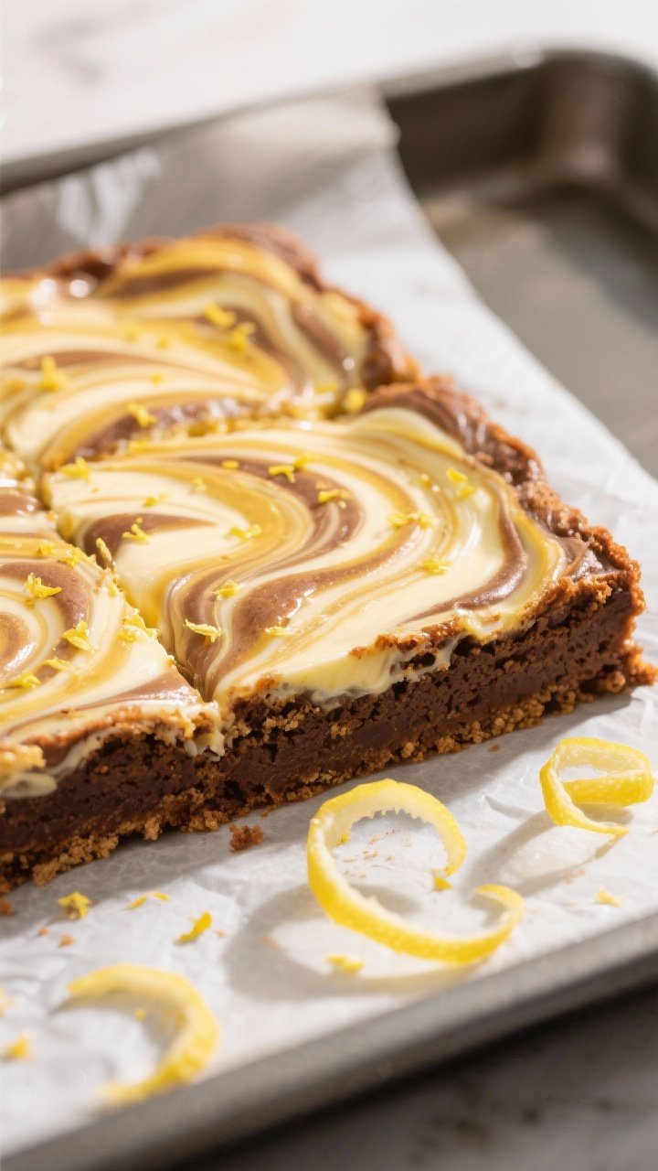 Close-up detail shot of freshly baked Keto Lemon Cream Cheese Brownies just out of the pan, showing