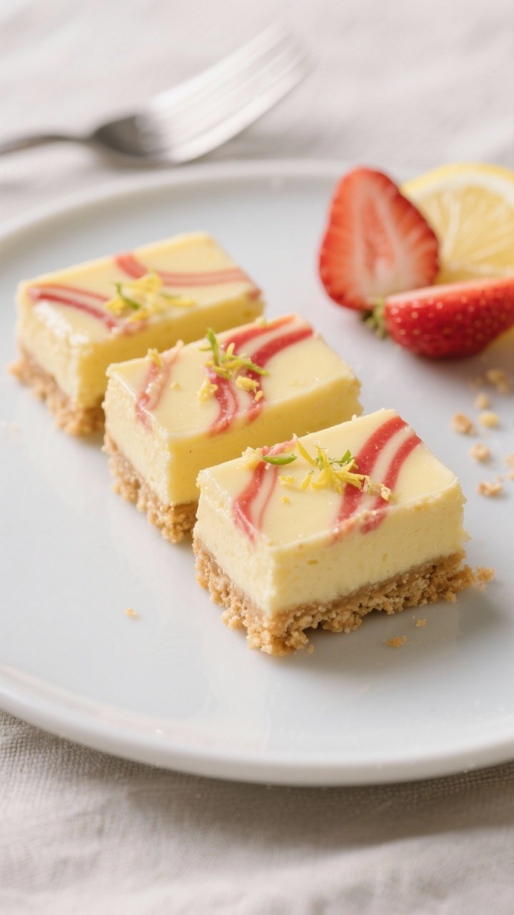 Close-up plated presentation of sliced Keto Strawberry Lemon Dessert Bars on a matte white plate: cl