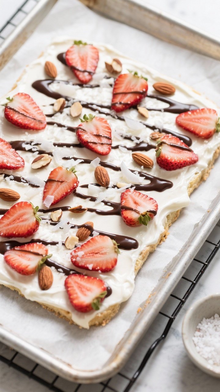 Overhead shot of a parchment-lined baking sheet covered with an even 1/4-inch layer of creamy full-f