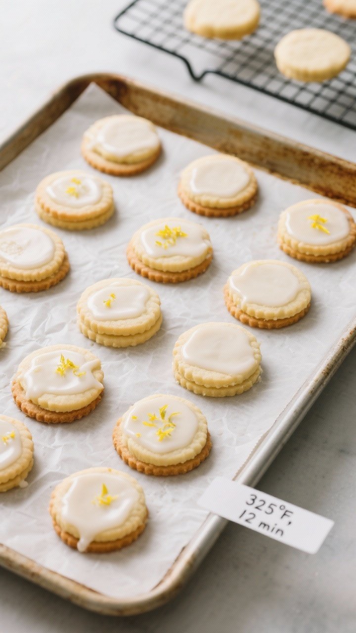 Tasty top-down process shot: Overhead view of neatly sliced cookie rounds arranged on a parchment-li