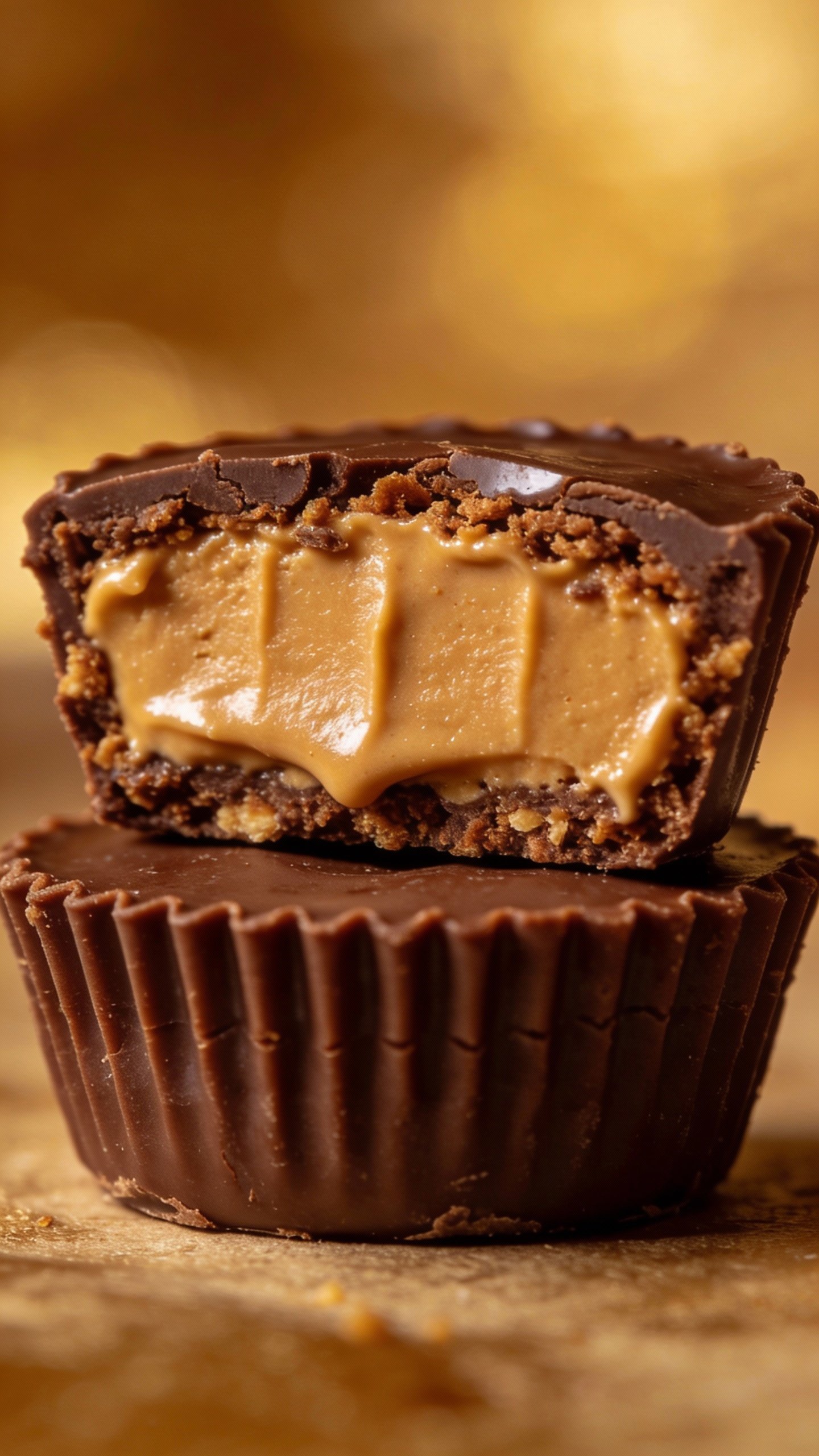 sliced keto peanut butter cup showing creamy center