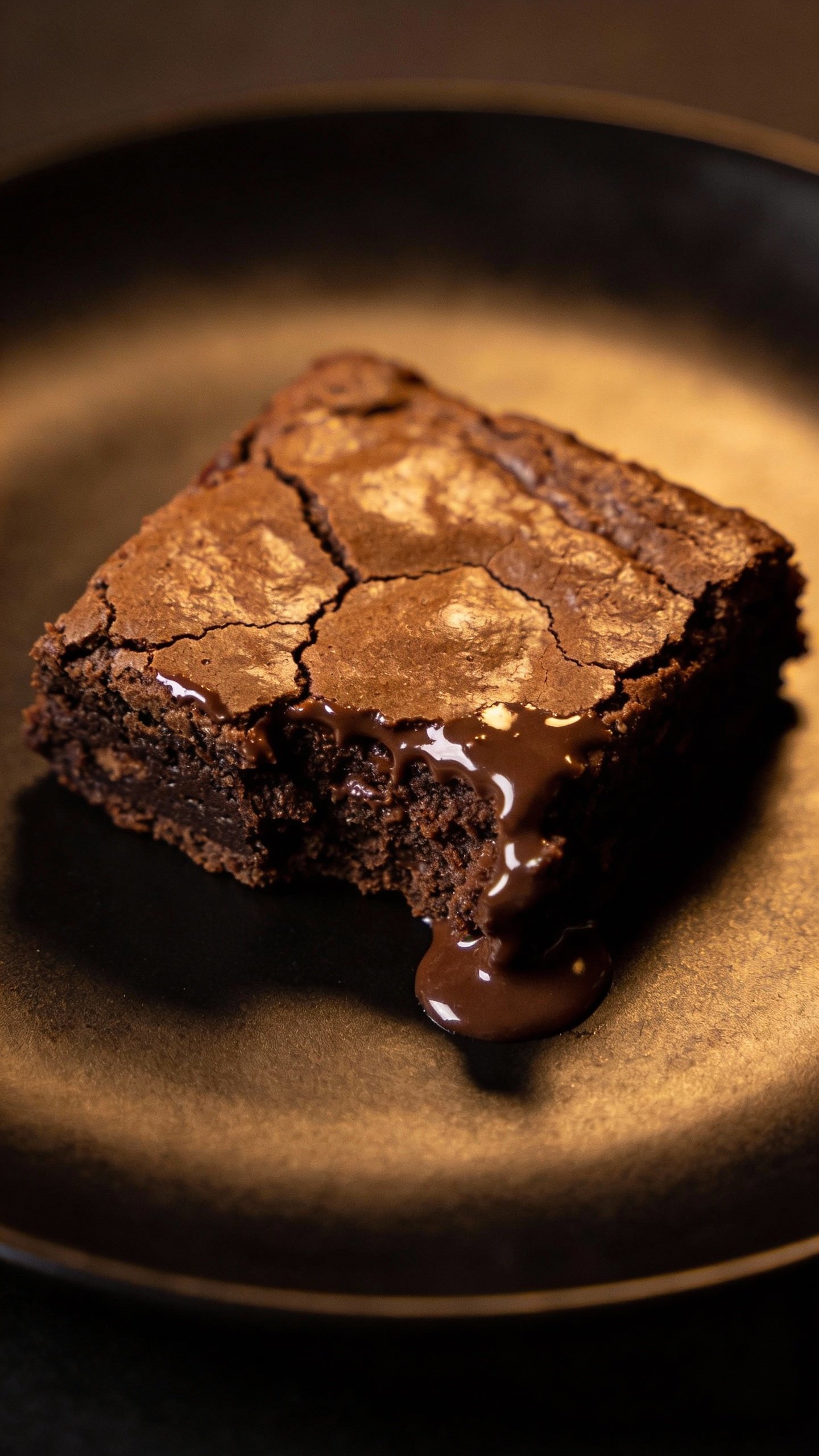 single gooey keto brownie on matte black plate