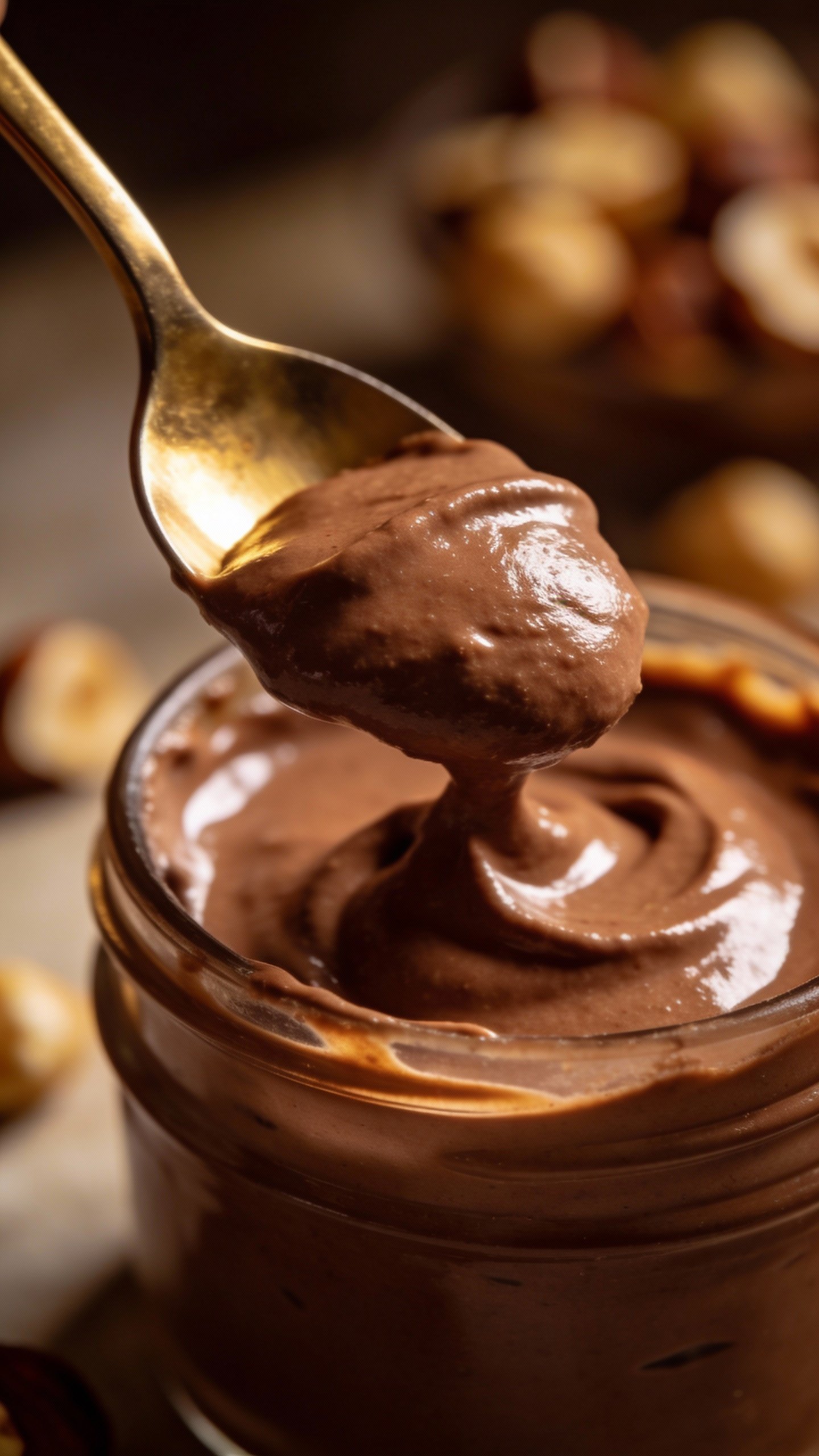 spoonful of silky keto chocolate hazelnut mousse, shallow depth