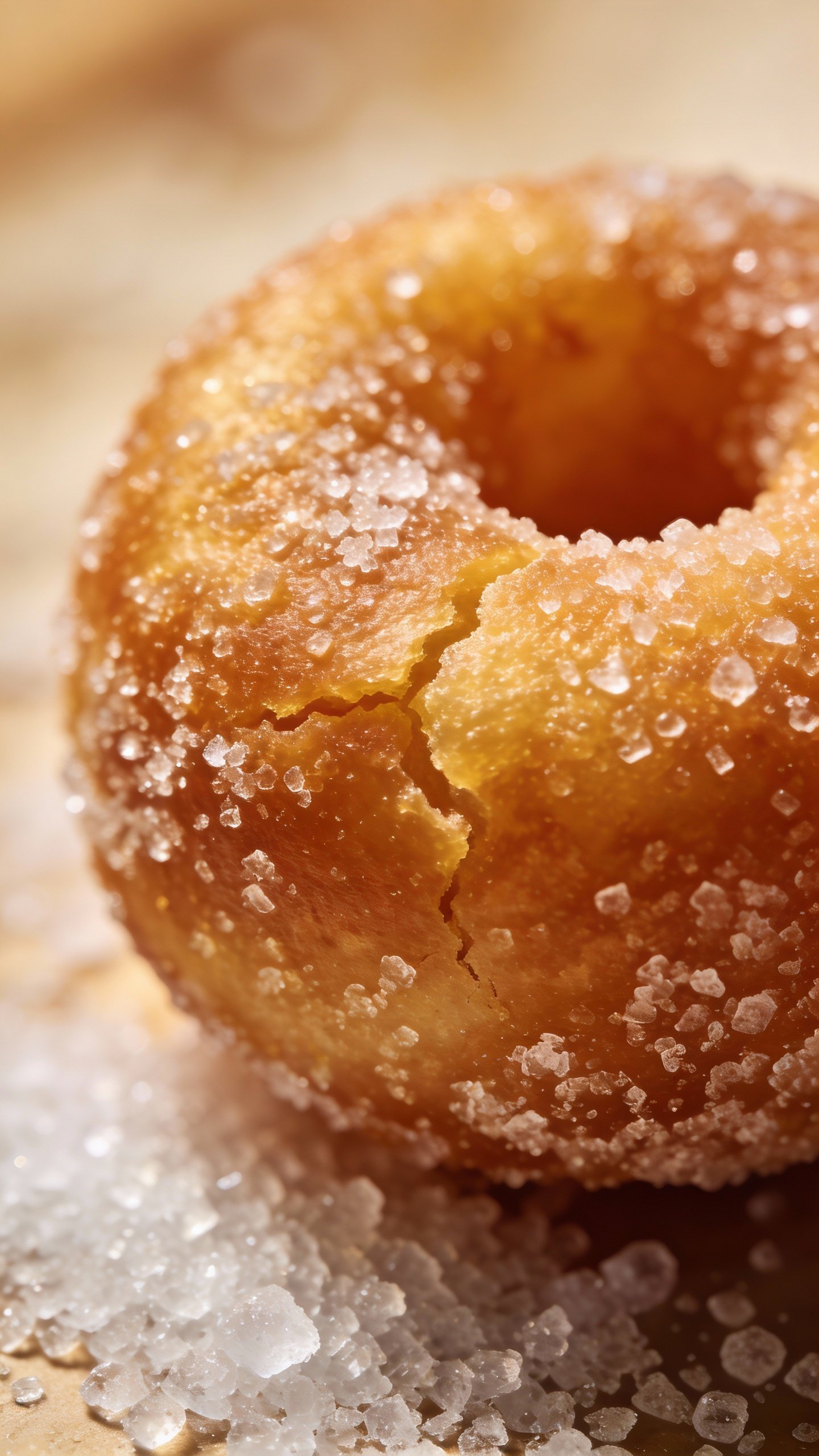 single keto donut hole rolled in erythritol “sugar,” macro shot